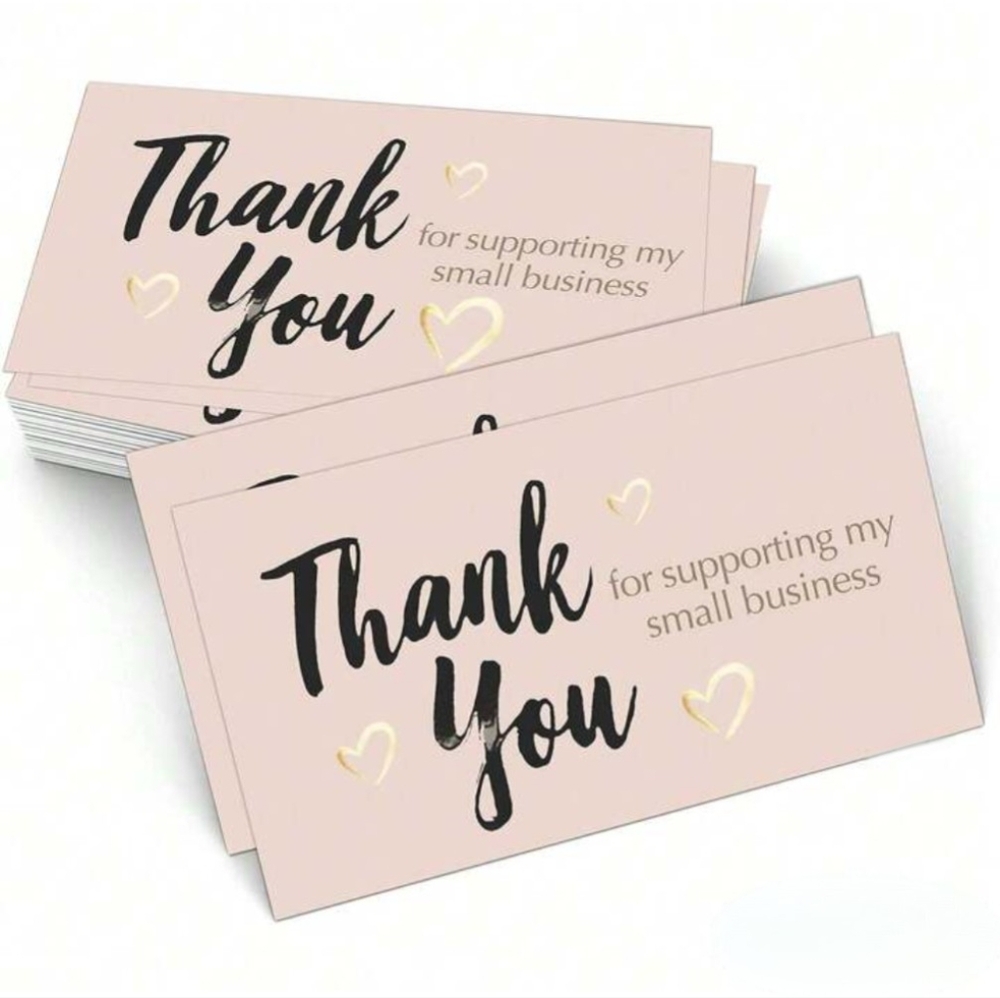 25 Pink/Black Thank You Card For Supporting My Small Business